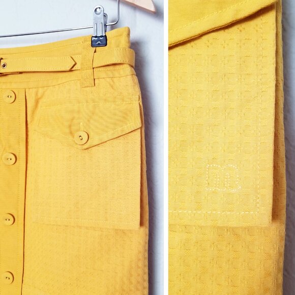 Marc by Marc Jacobs Yellow Belted Button Front Cargo Pockets Skirt 8 100% Cotton - Picture 14 of 16